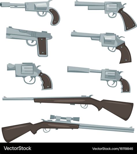 Cartoon guns revolver and rifles set Royalty Free .